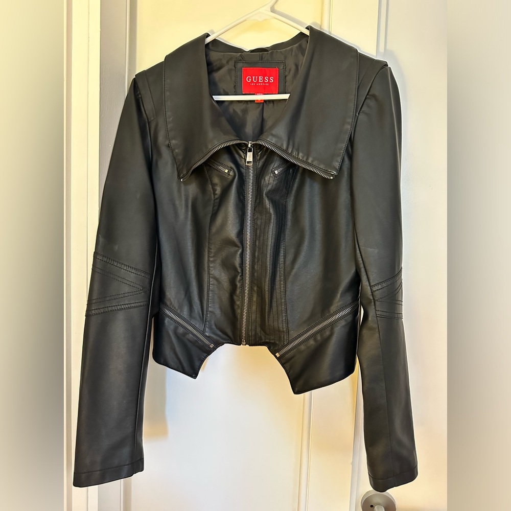 GUESS Women's Black Leather Jacket Size M